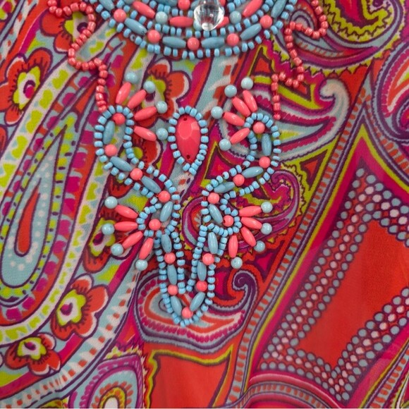 Antonio Melani Beaded Peasant Top Paisley Print Tassels Boho Cinch Waist NWT - Picture 4 of 14